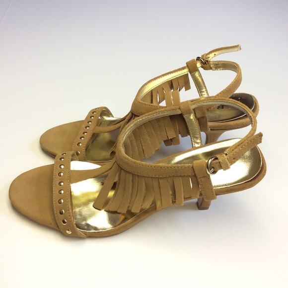 Genuine Suede Leather Fringe Studded Heels - Picture 3 of 6